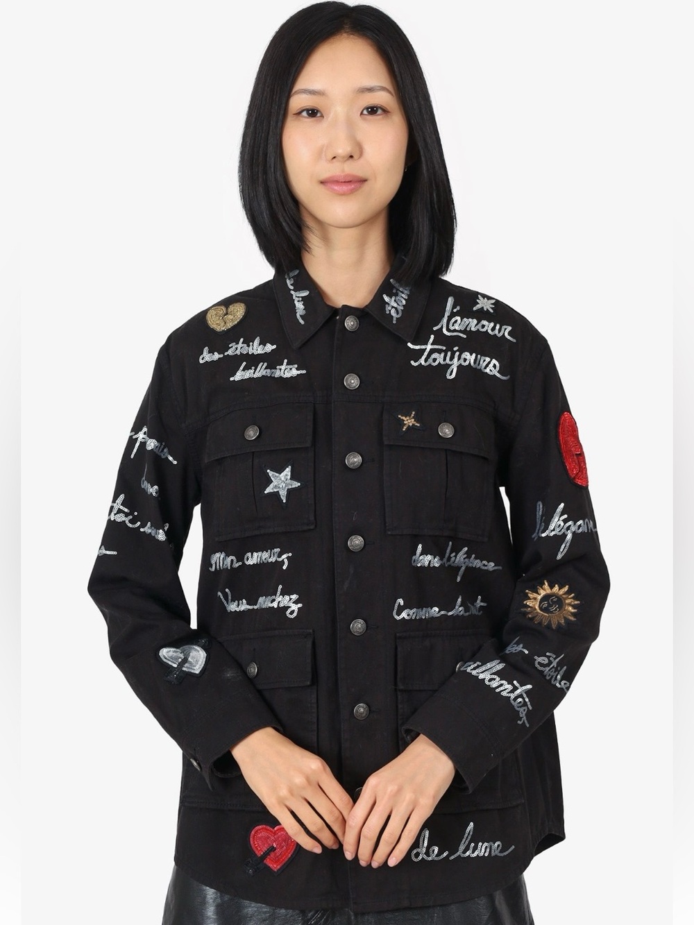 Cinq a Sept Black Embroidered Utility Jacket - Stylish Coat